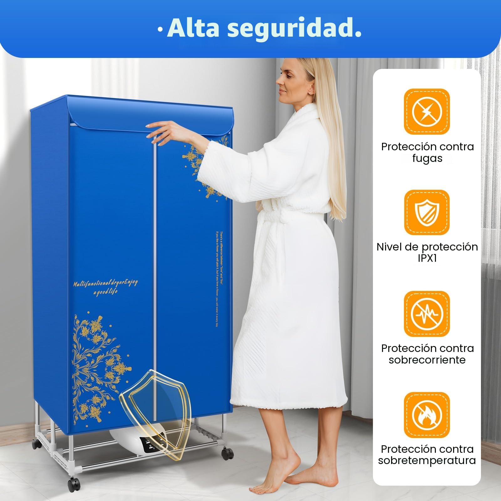 Secadora de ropa eléctrica, secadora plegable de 3 velocidades con mando a distancia, estante de secadora,0-240 minutos función de temporización, gran capacidad, diseño de doble capa, para casas