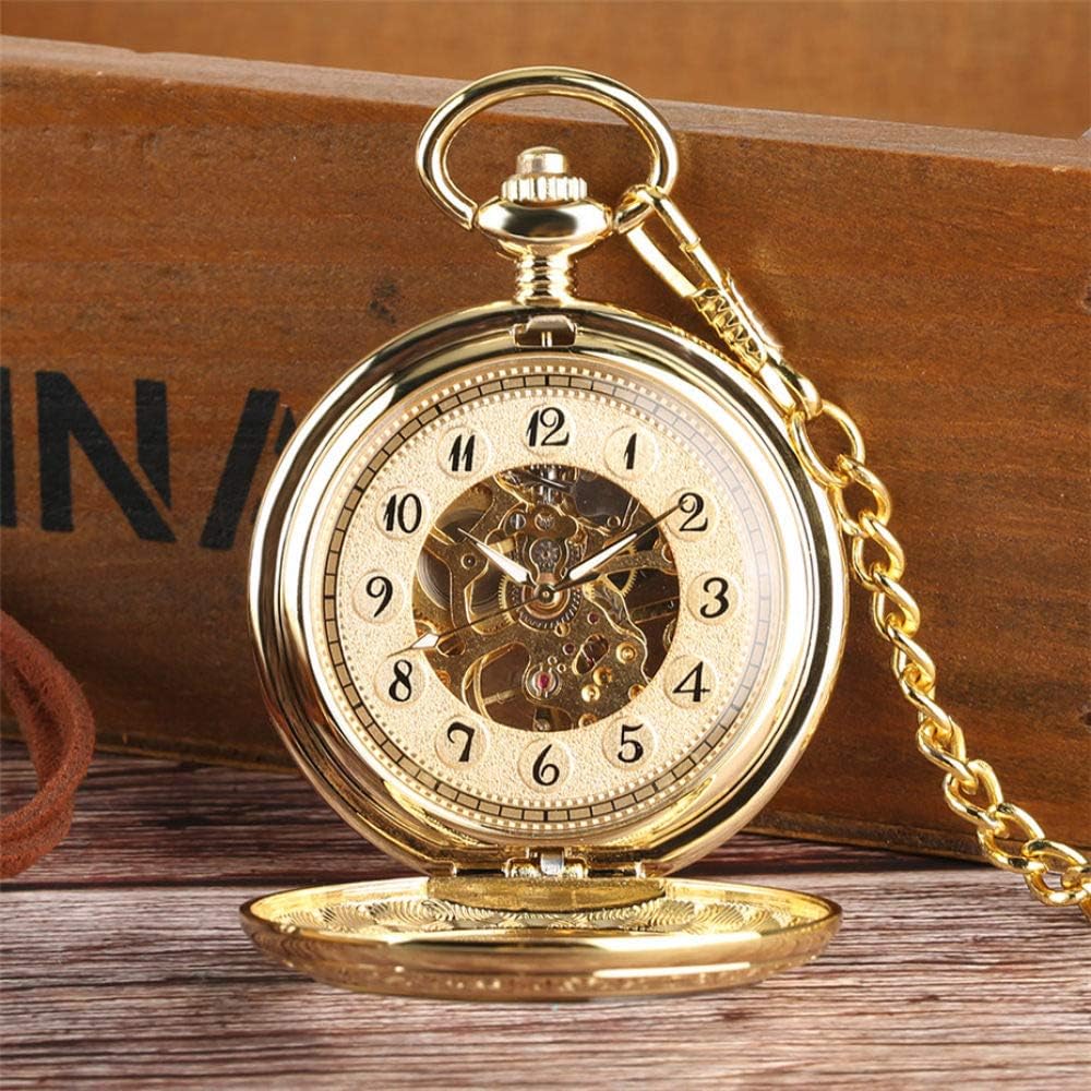 OIFMKC Pocket Watch Retro Gold Mechanical Pocket Watch Hand-Wind Transparent Skeleton Pendant Watch for Men Luxury Pocket Clock Gifts Unisex
