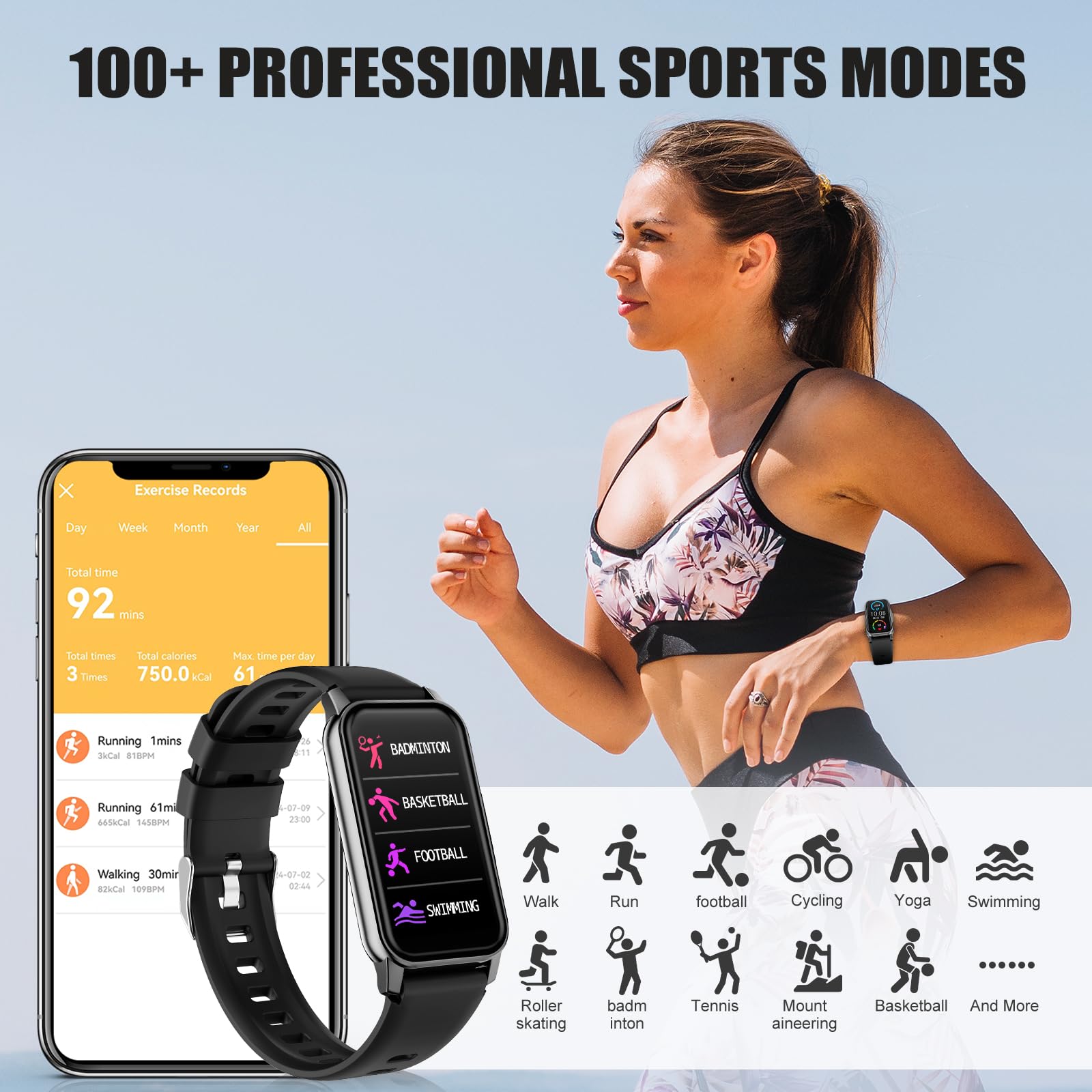 Moremore Fitness Tracker mit 24/7Herzfrequenz, Blutdruck, Schlaf-Tracking, Kalorien, Aktivitätstracker IP68 Wasserdicht Schritt-Tracker für Android iPhones Damen Herren