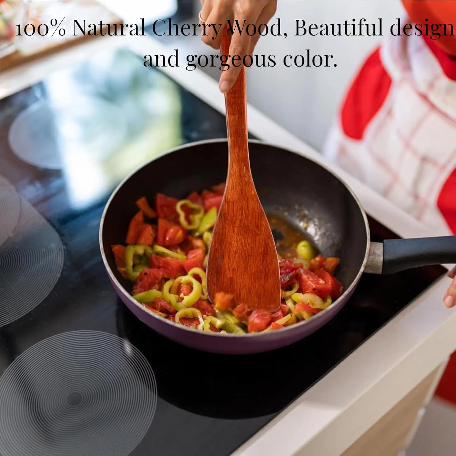 12.8-inch Cherry Wood Spatula 2 Pack, Long Handle Flat Wooden Spatula Cooking Utensils for Nonstick Cookware, Kitchen Spatula for Cooking Flipping, Serving, Scraping & Turning - Image 2