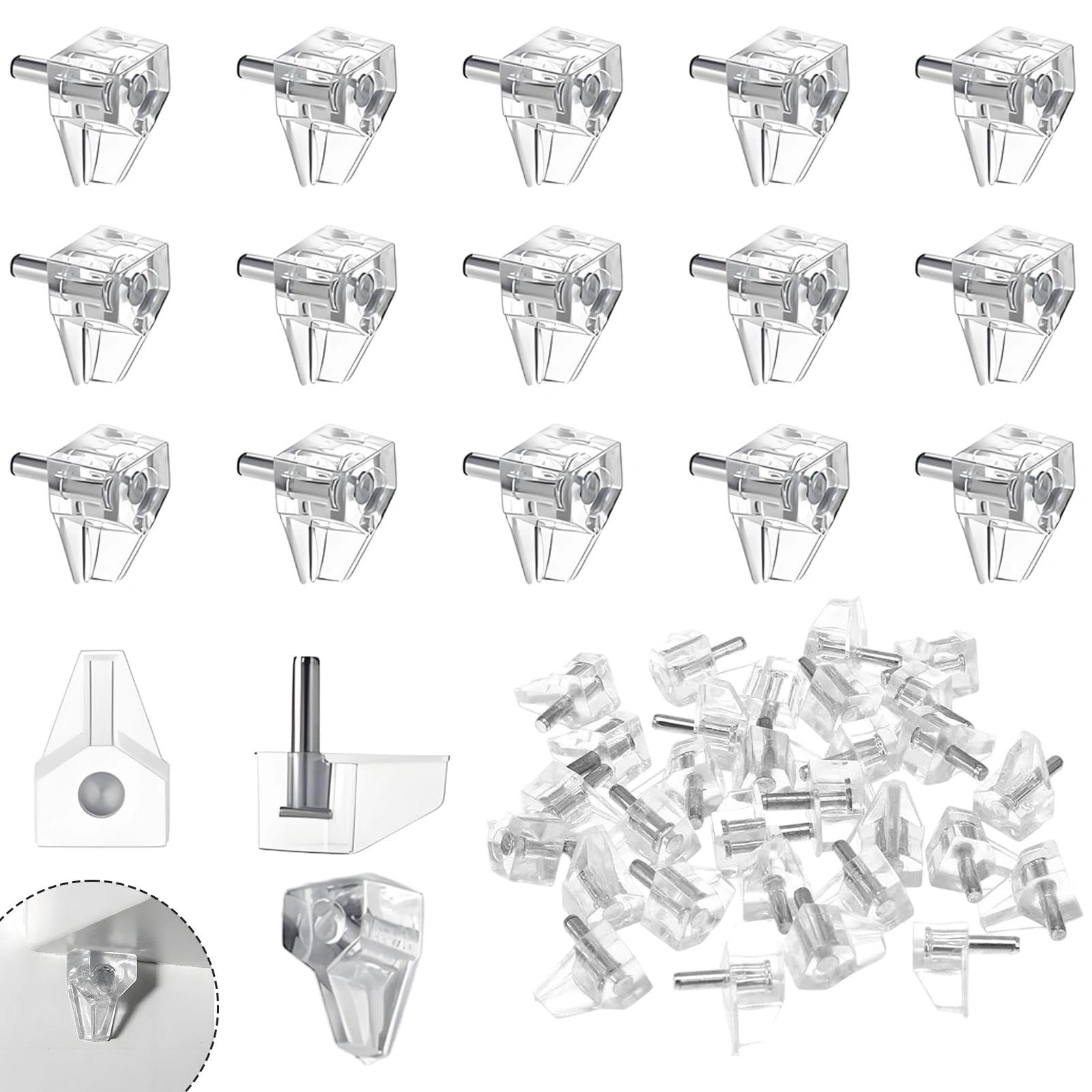 Shiliuzhi Silver 100 Pcs Shelf Support Pegs 5Mm, Transparent Cupboard Shelf Pegs, Replacement Pins Holder Locking Supporter, For Cabinet Glass Shelve Wardrobe