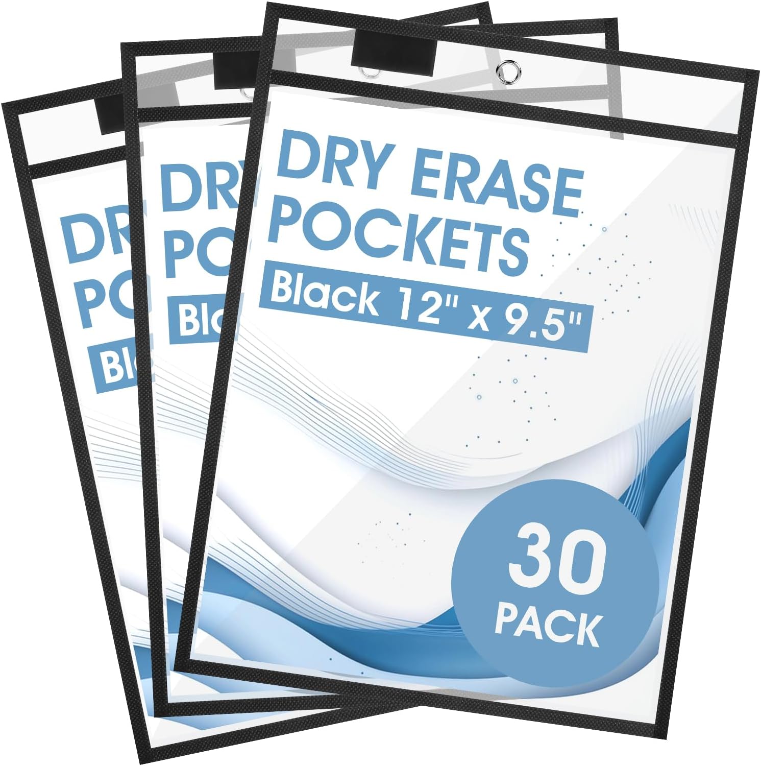 30 Pack Job Ticket Holders, 9x12 inch Clear Paper Sleeves Protector Hanging, Heavy Duty Reusable Dry Erase, Document Holder for Shop/Office/Teacher Supplies Organization