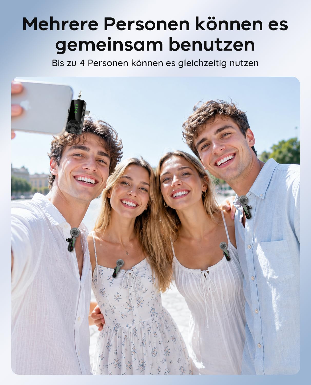 4er-Set kabelloses Lavalier Mikrofon für iPhone und Android-Handy | Mini Ansteckmikrofon mit Rauschunterdrückung für Kamera, Computer, YouTube, TikTok, Vlog, Podcasts und Live-Streaming