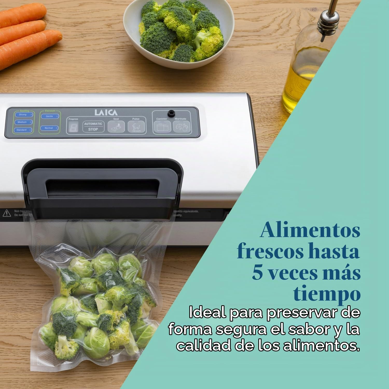 LAICA VT3220 Máquina de vacío profesional, apta para todos los alimentos, función de marinado rápido, mantiene los alimentos frescos hasta 5 veces más, incluye 2 rollos de vacío