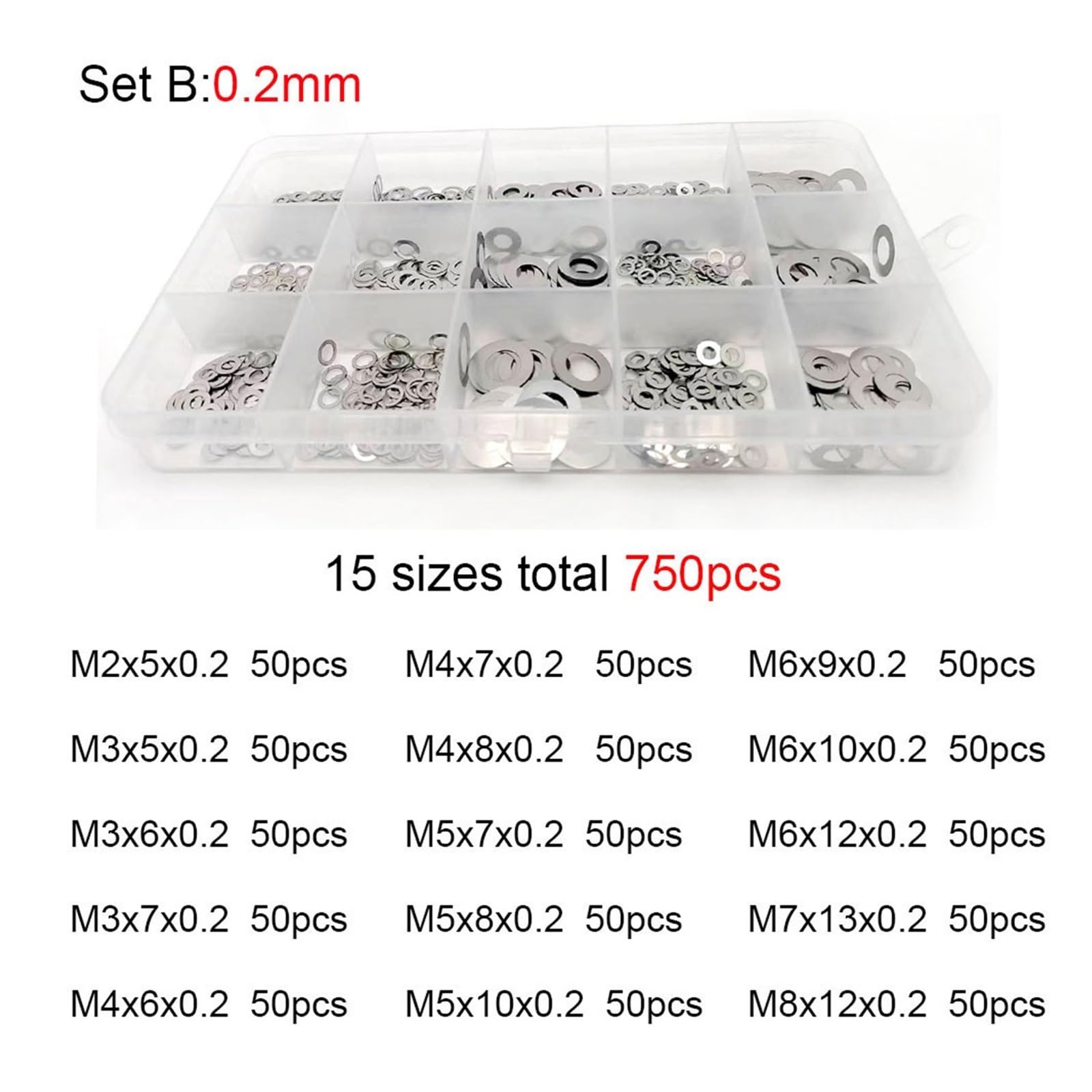 500/750/1200 pièces M2 M3 M4 M5 M6 M7 M8 304 A2 ensemble de rondelles Ultra fines en acier inoxydable cale de réglage joint uni Kit d'assortiment boîte