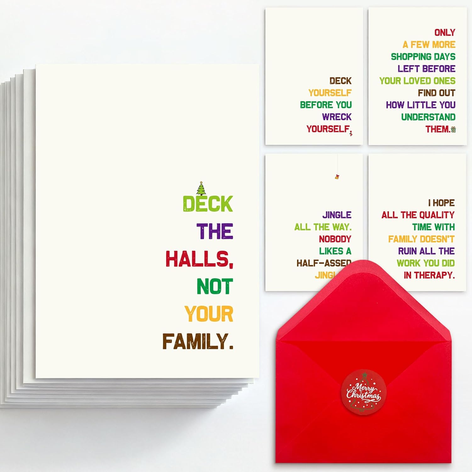 25 Pack 350GSM | 8 Different Minimalist Designs | 4x5.6 Inch Christmas Cards with Envelopes, Funny Christmas Cards for Husband & Dad & Sister & Brother & Mom & Son & Daughter