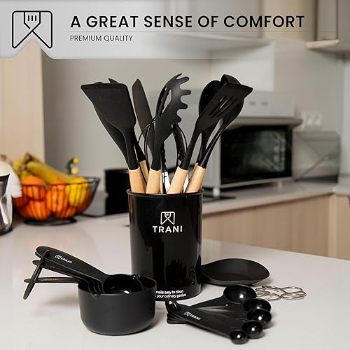 Miniatura 5 de TRANI Juego de utensilios de cocina de silicona de 33 piezas con soporte, compacto, resistente al calor hasta 446 F, antiadherente y duradero con