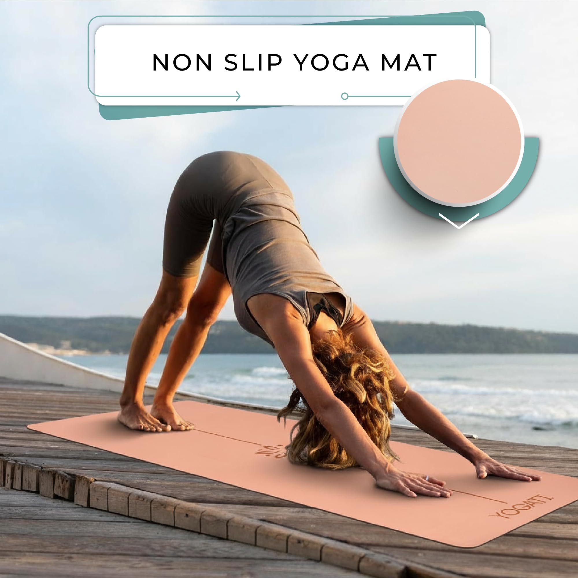 YOGATI® Tappetino Yoga Antiscivolo Per Donna | Tappetini in Gomma Per Pilates Con Linee Di Allineamento, Grande Tappetino Per Esercizi Con Borsa E Tracolla Per Palestra, Allenamento a Casa