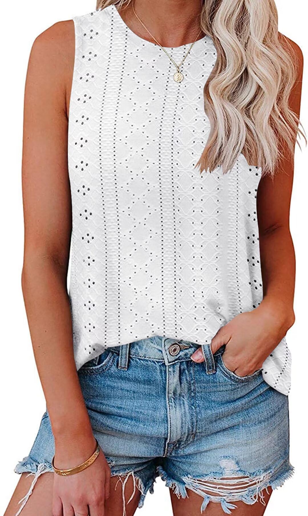 Bliwov Womens Summer Tank Tops Fall Cute Shirts Sleeveless Casual Beach Vacation Clothes Round Neck Basic Top