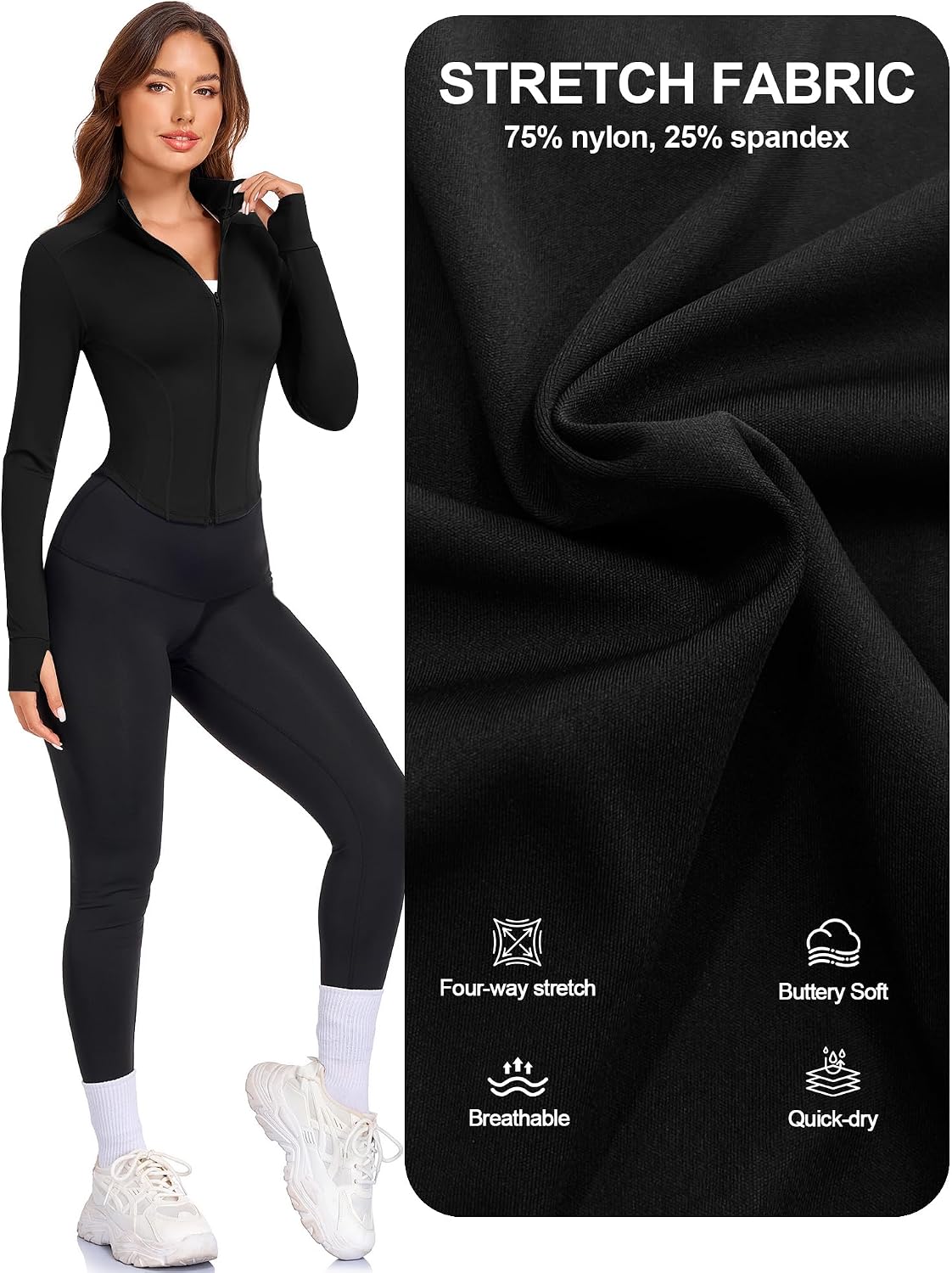 Women's Cropped Workout Jacket Slim Fit Full Zip BBL Gym Jackets