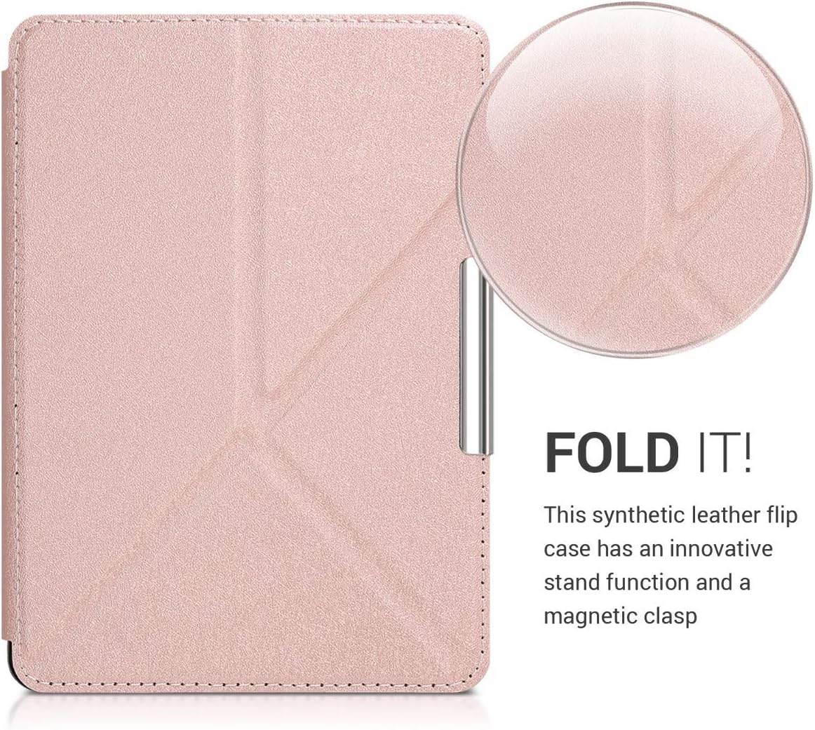 kwmobile Origami Case Compatible with Amazon Kindle Paperwhite Case - Slim PU Leather Cover with Stand - Rose Gold