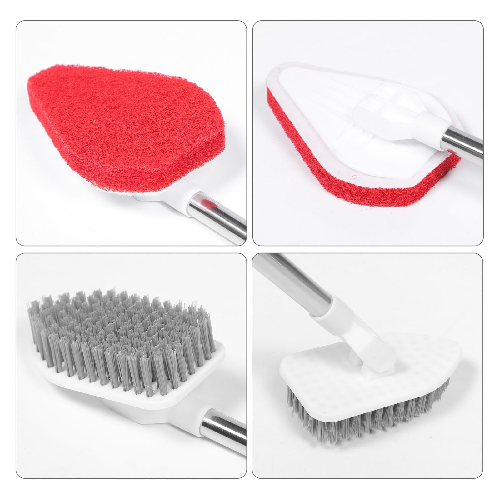 SHINEOFI Cepillo de Limpieza Multifunción para Suelos con Mango Extensible Cabezal Giratorio y Cabezas de Esponja y Cerdas Duras para Azulejos Baños y Exteriores Ahorro de Espacio con