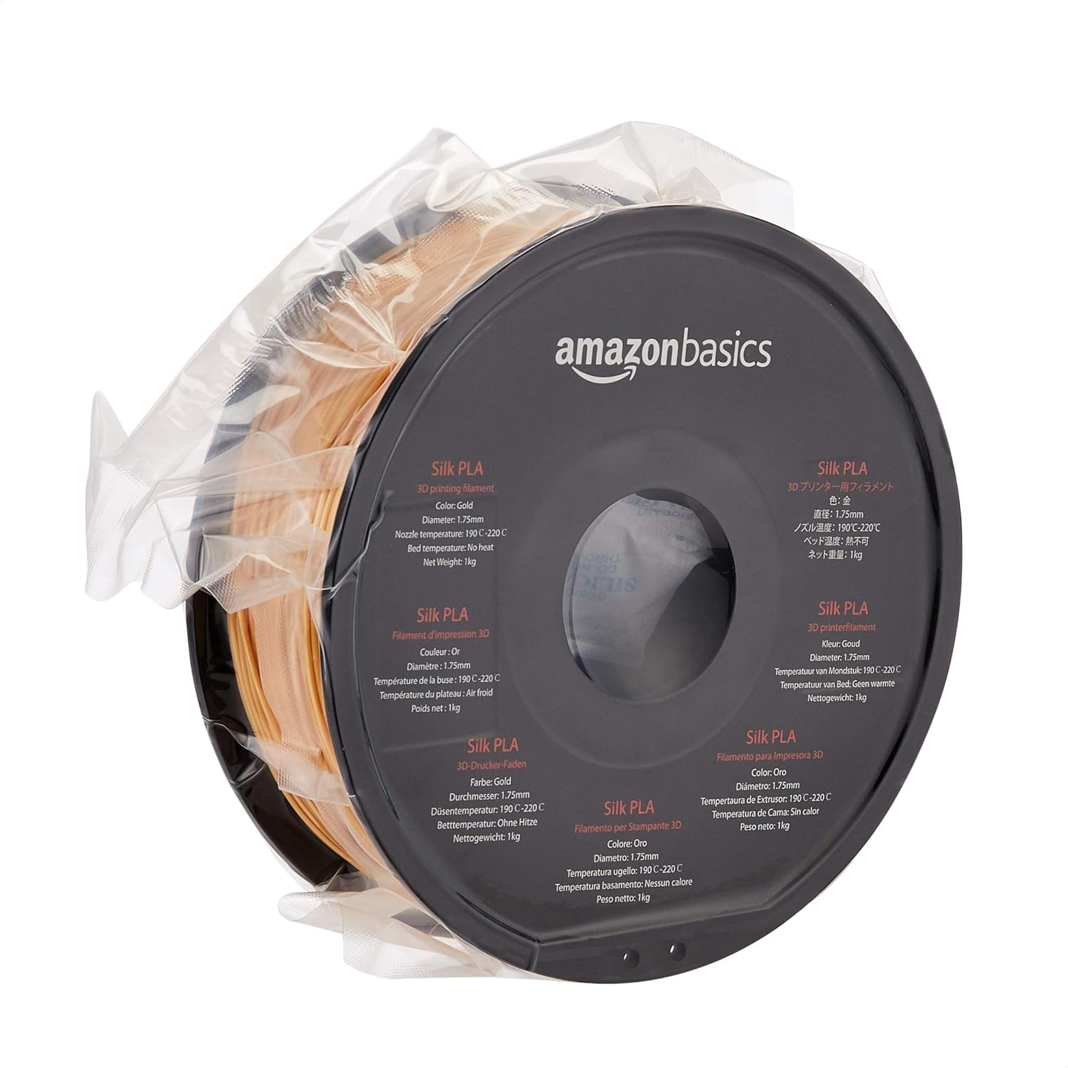 Amazon Basics Silk PLA 3D Printer Filament for 3D Printing, 1.75mm, 1kg (2.2 lbs) Gold