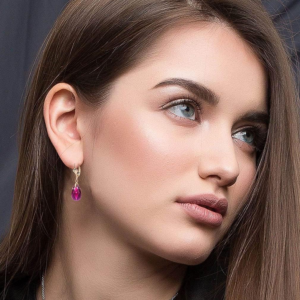 Austrian Crystal Teardrop Leverback Dangle Earrings for Women Fashion 14K Gold Plated Hypoallergenic Jewelry - Image 2