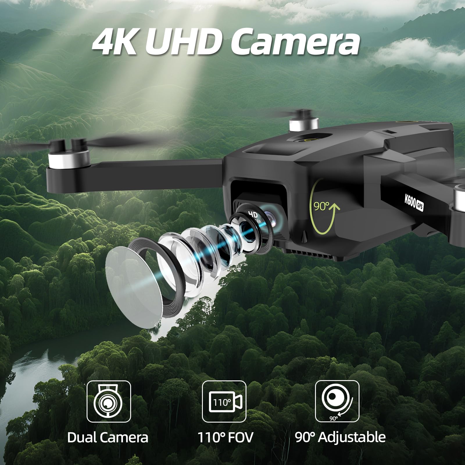 Drone GPS con Telecamera 4K Adulti Principianti,Schermo LCD HD da 4.5" Scheda SD da 32GB,Drone Seguimi Professionale Lunga Distanza con Ritorno Automatico,Posizionamento del Flusso Ottico,3 Velocità