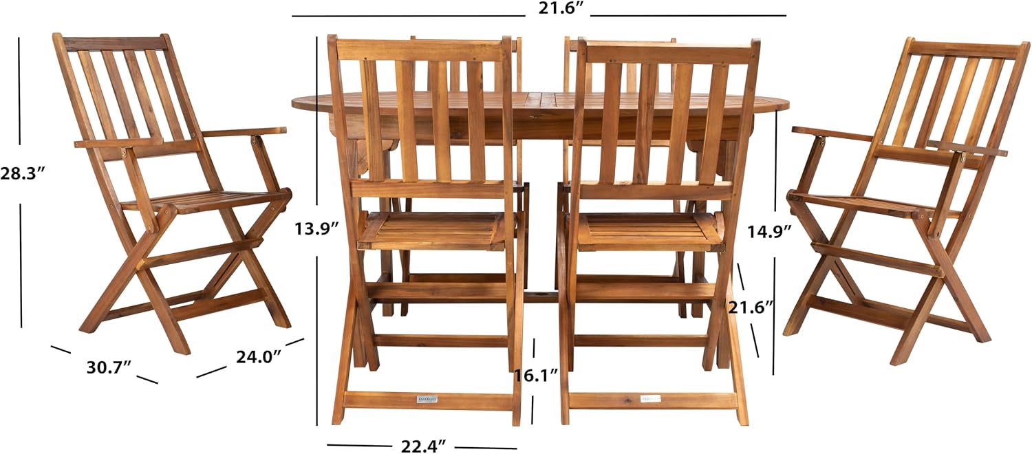 SAFAVIEH Outdoor Collection Hikaru Natural Brown Solid Wood Extendable Dining Set