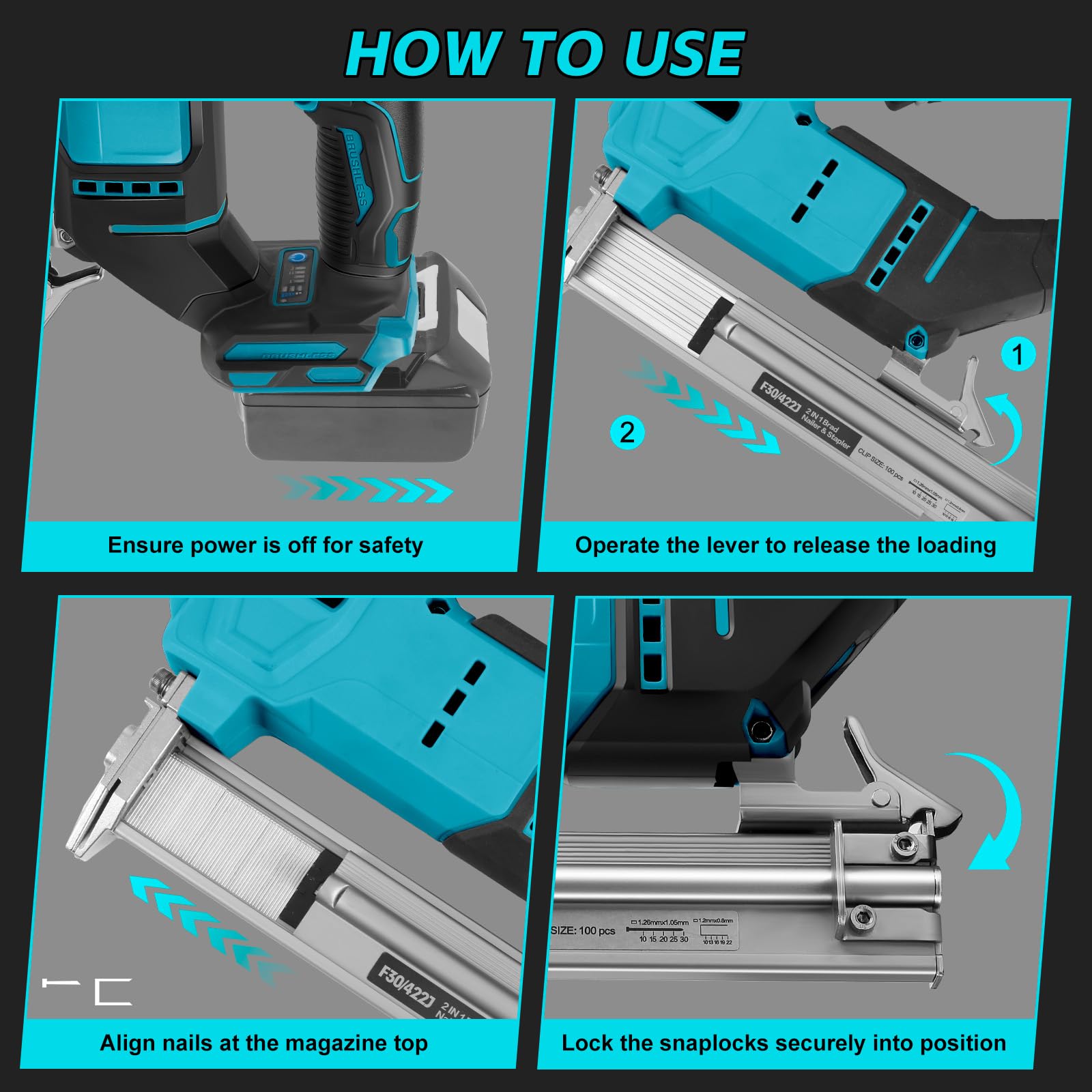 Clavadora inalámbrica compatible con batería Makita de 18 V (sin batería), grapadora eléctrica sin escobillas de 18 GA con 500 clavos y 500 grapas, pistola de clavos inalámbrica de 2 modos para