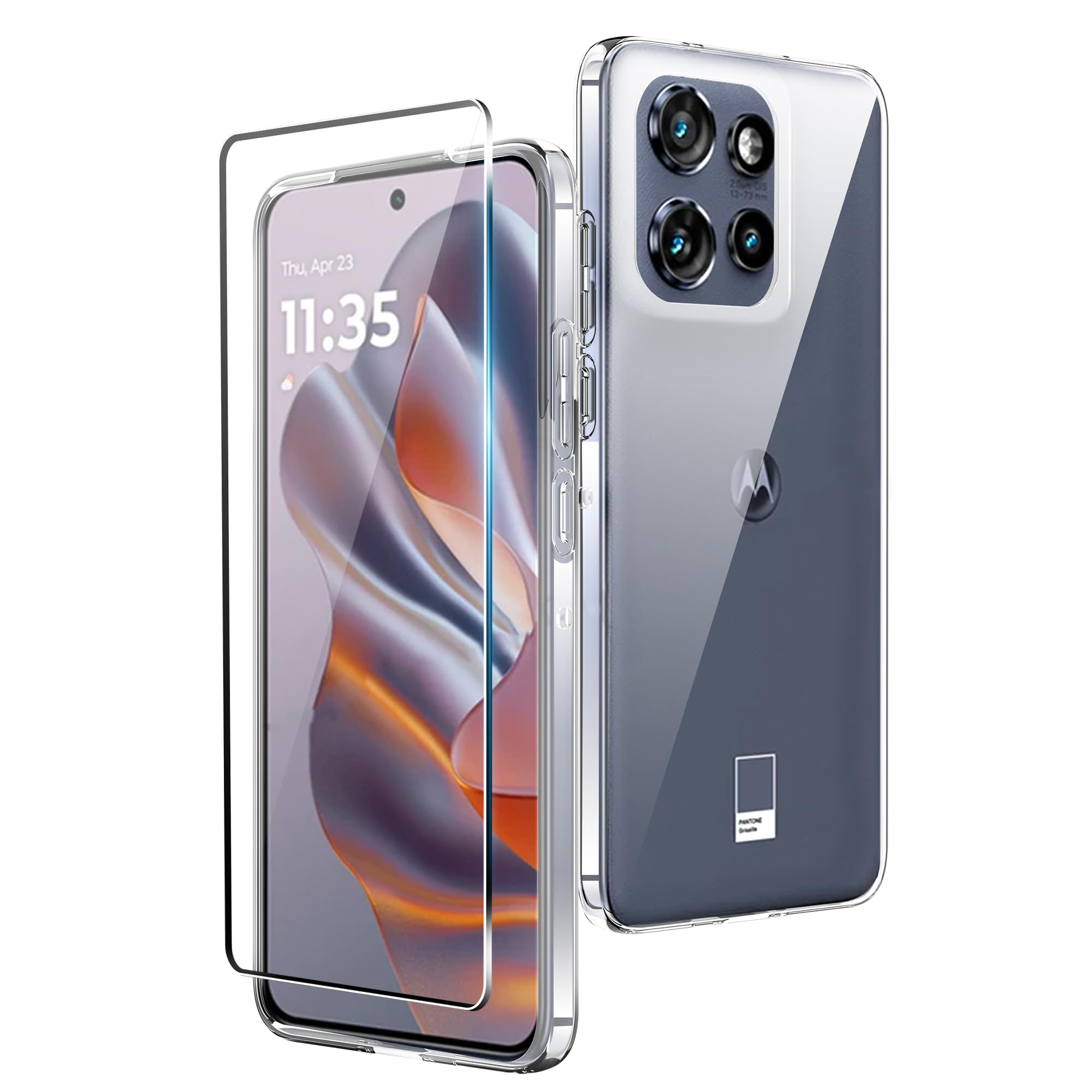 CAUHENYEE Trasparente Cover per Motorola Edge 50 Neo/Edge 60 Neo Custodia, con 1 Pezzi Schermo in Vetro Temperato, Cover Sottile e Morbida in TPU Trasparente, AntiGraffio, Antiurto