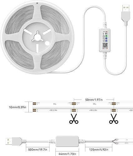 Miniatura 9 de MIWISE Tira de luz LED COB USB RGB de 5 V, cinta de luces de 9.84 pies, control de RF y aplicación, sincronización de música, iluminación ultra