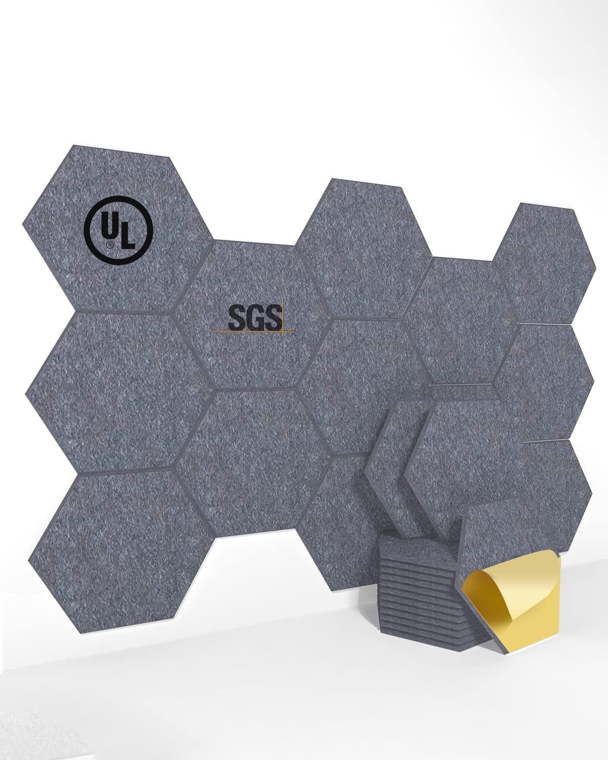 Avishai 12 Pack Self-Adhesive Hexagon Sound Panel,12" X 10.3" X 0.4"Eco-Friendly Hexagon Acoustic Panel with High Density, Fireproof, Absorb Noise, for Ceiling,Door,Wall