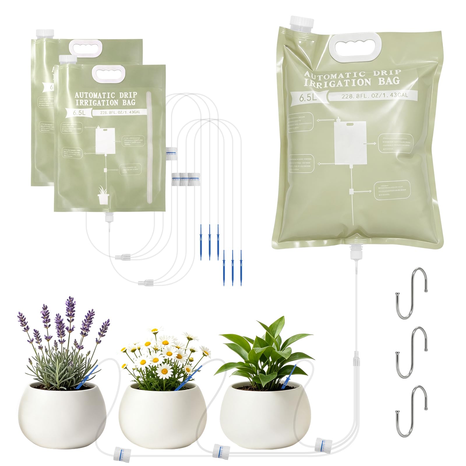 Yuhtech 3PCS 6.5L Drip Irrigation Bags，Adjustable plant watering devices