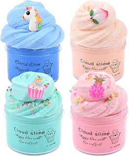 4 Pack Cloud Slime Kit, Soft and Non-Sticky Slime Kit, Girls and Boys Stress Relief Toy for Kids Education, Party Favor, Birthday Gift