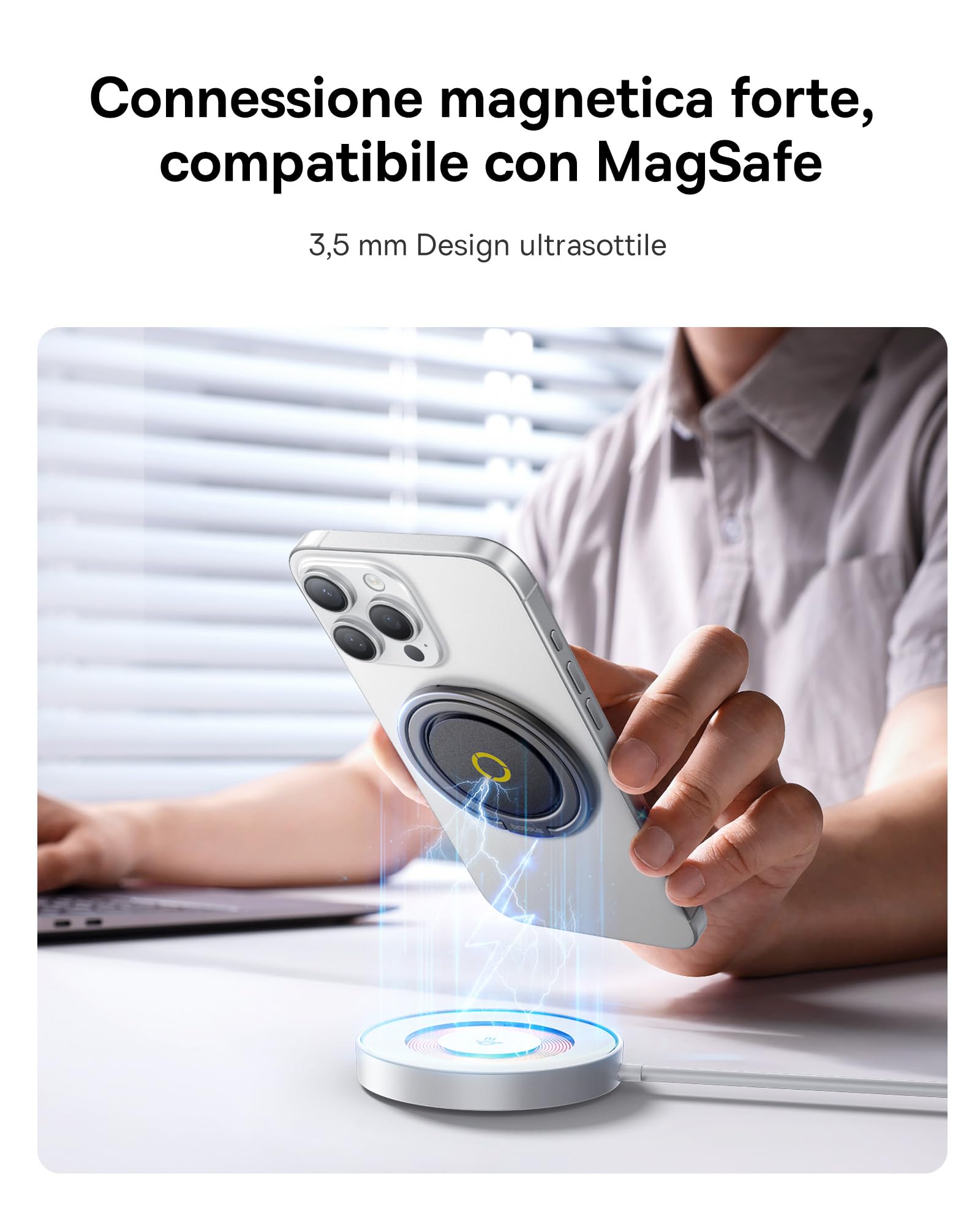 Baseus MagPro II Anello magnetico per iPhone per MagSafe, supporto ad anello magnetico 7,5N, supporto per impugnatura a rotazione a 360° per iPhone 17 16 15 14 13 12 Pro Max