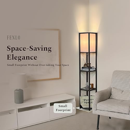 Miniatura 7 de FENLO Lámpara de pie con estantes, lámpara de pie alta con niveles de vidrio templado, moderna lámpara de pie minimalista para dormitorio, sala de