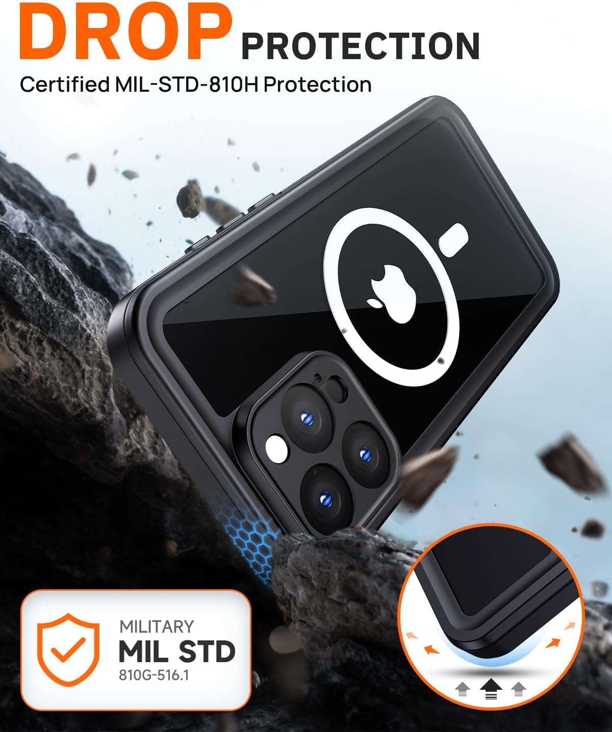 Lanhiem for iPhone 16 Pro Max Privacy Case, IP68 Waterproof Dustproof, [Compatible with MagSafe] [Built in Anti-Spy Screen Protector] Heavy Duty Full Body Rugged Magnetic Phone Case (Black/Clear) - Image 8