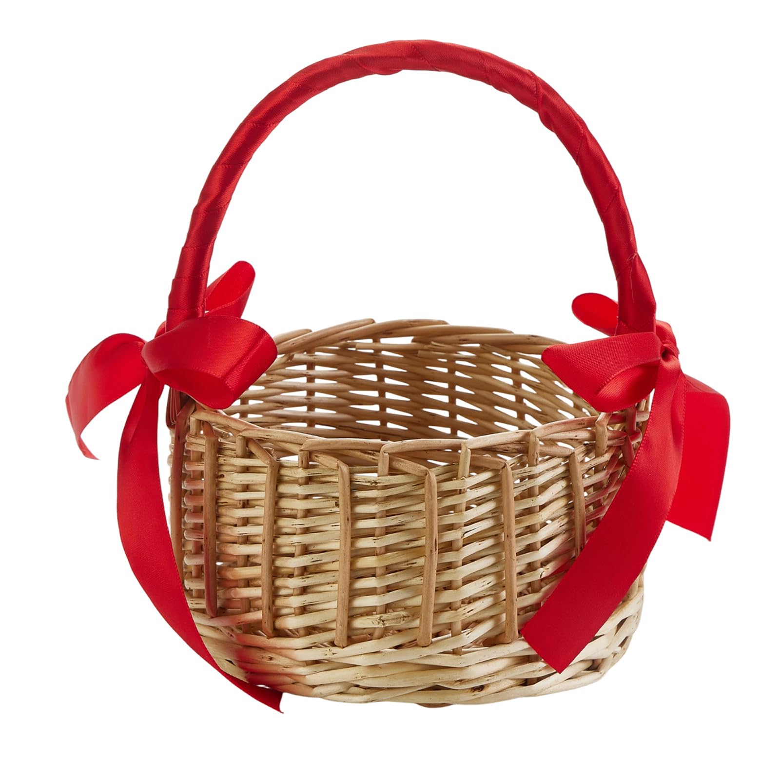 Woven Flower Basket Elegant Rustic Bows Large Capacity Lightweight Portable Basket for Storage,Weddings and Picnic (Red, 15cmx24cm)