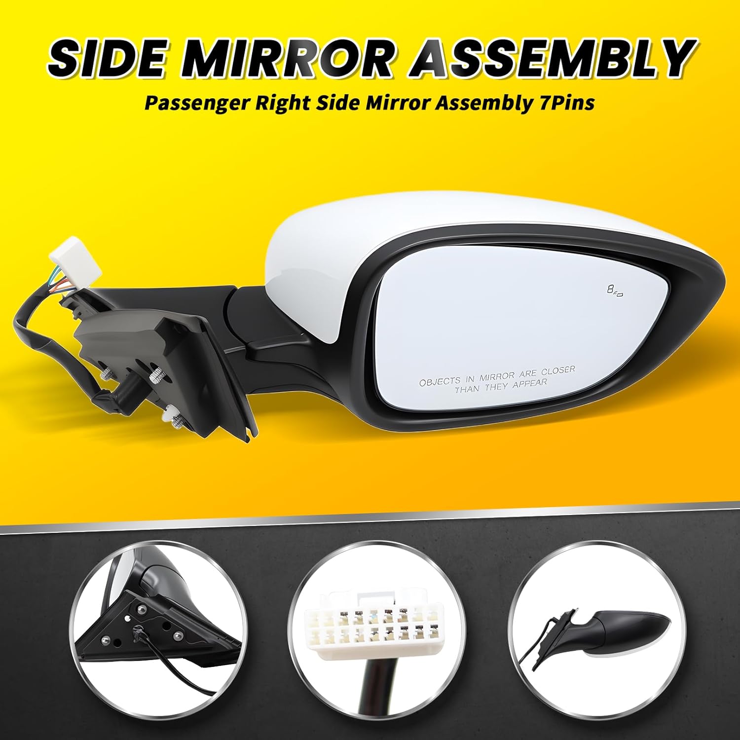 Right Passenger Side Mirror Assembly Compatible with Accord EX Sport 2018-2022 Blind Spot Detection Heated Power HO1321329 76208TVAA22 (White 7Pins)