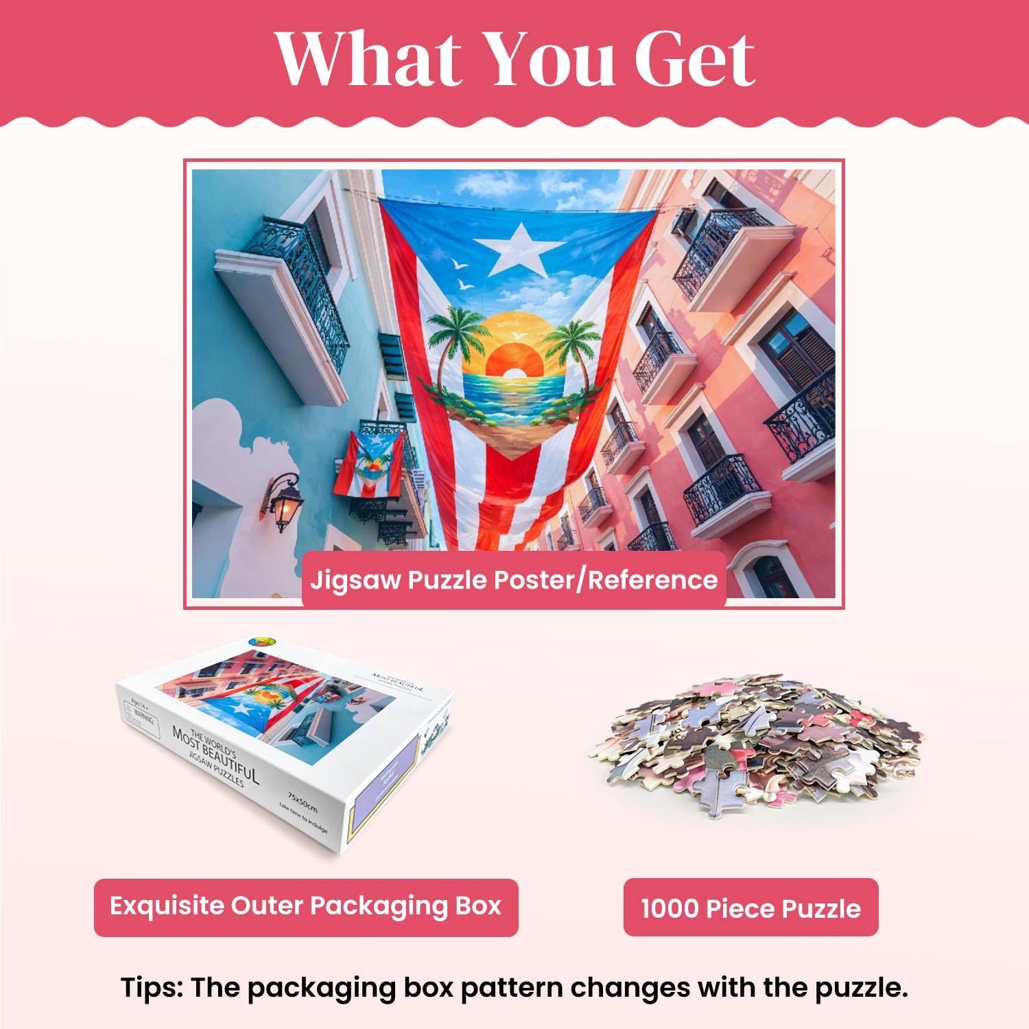 Large Flag of Puerto rico Above The Street in The City Center of san 1000 Piece Wooden Jigsaw Puzzle DIY Children Educational Puzzles Adult Decompression Gift Creative Games Toys Puzzles Home Decor