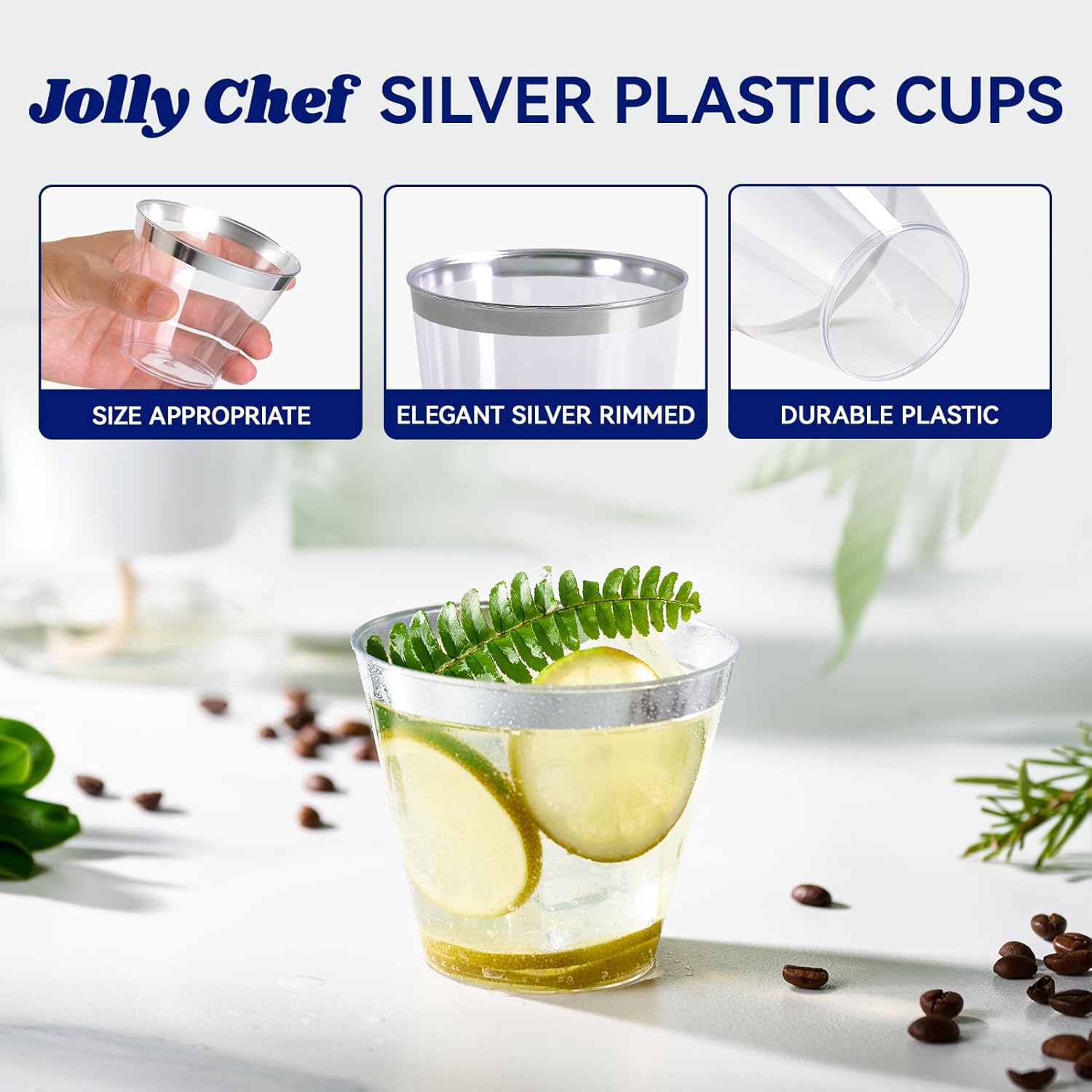 J CHEF Sier Plastic Cups, Clear Plastic Tumblers, Elegant Sier