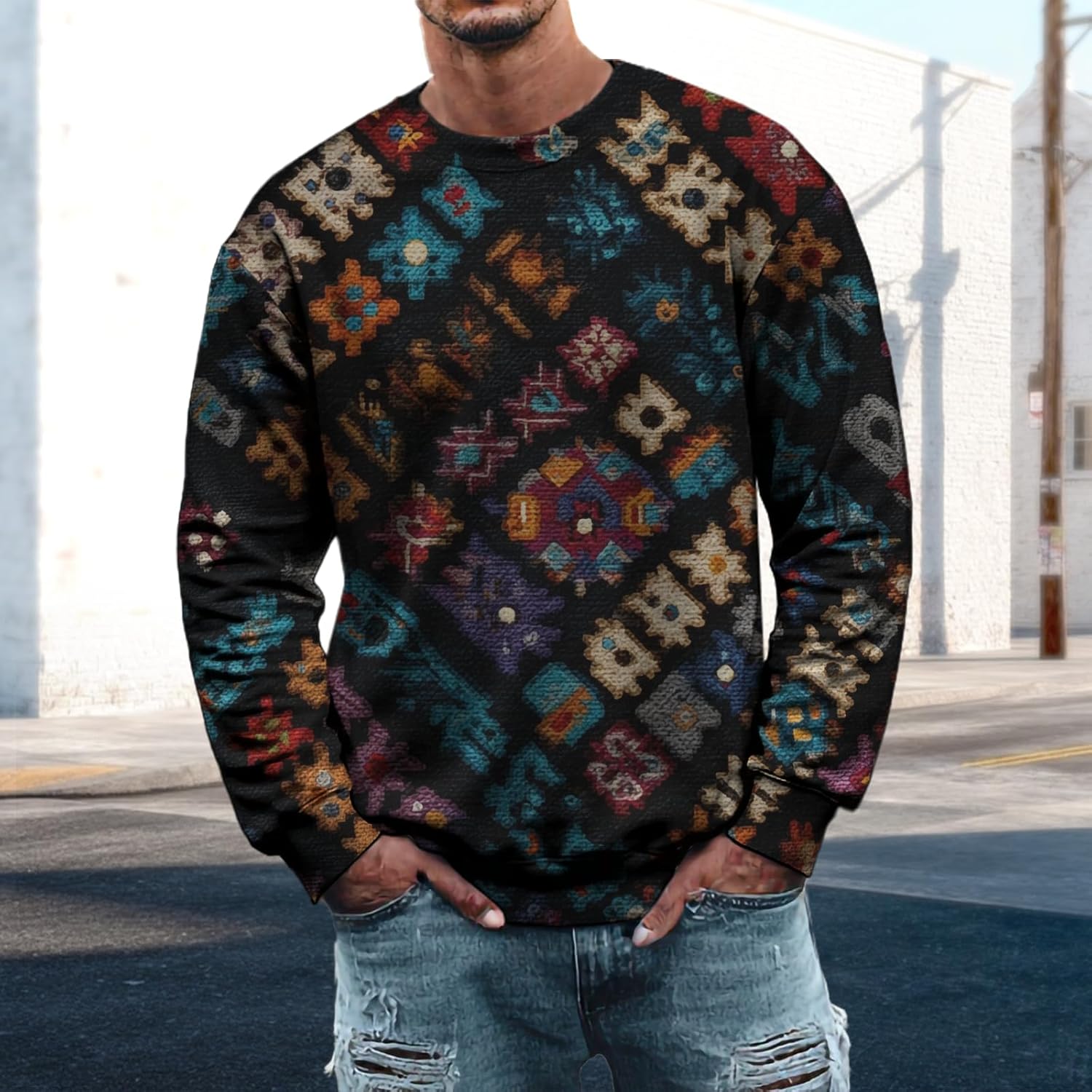 MARSVOVO Mens Sweatshirt 2025 Fall Winter Classic Crewneck Basic Loose Comfort Warm Trendy Casual Print Graphic Pullover - Image 2