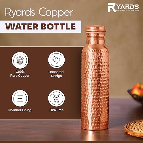 Miniatura 5 de Botella de agua de cobre de 34 onzas para beber, diseño martillado a prueba de fugas, botella de cobre hecha a mano para viajes, gimnasio