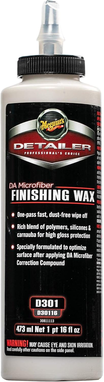 Meguiar’s Professional DA Microfiber Finishing Wax D30116 – Pro Microfiber Wax That’s Easy to Use and Removes Light Defect while Protecting, Ideal for Use with a DA Microfiber Finishing Disc, 16 Oz