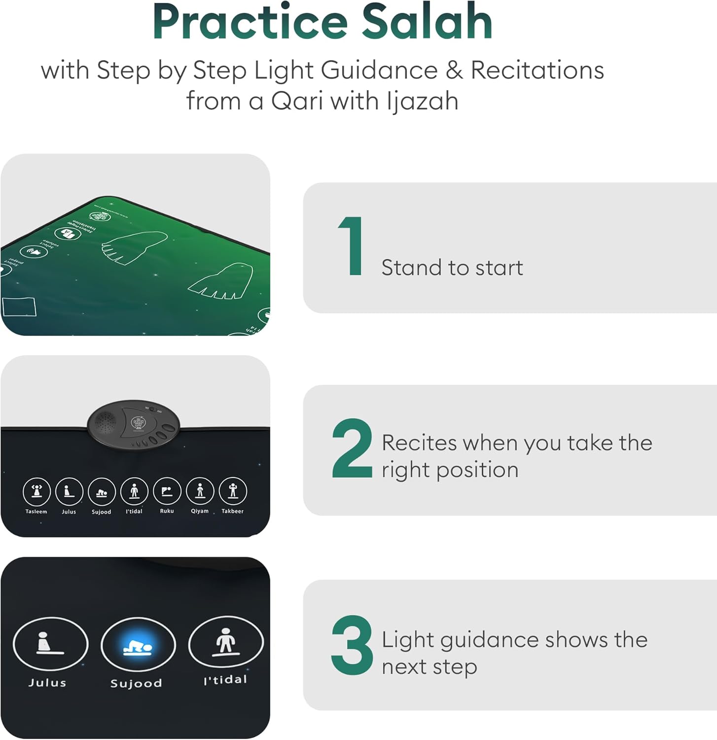 My Salah Mat for Adults - Smart Interactive Prayer Mat for Adults & Reverts Learning Surahs, Salah, Duas, & More - Muslim Prayer Rug with 25 Touch Keys, Padded Prayer Mat Layer, & Speaker for Ages 8+