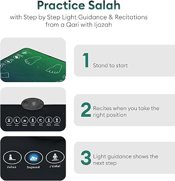 My Salah Mat for Adults - Smart Interactive Prayer Mat for Adults & Reverts Learning Surahs, Salah, Duas, More - Muslim Prayer Rug with 25 Touch Keys, Padded Prayer Mat Layer, Speaker for Ages 8+