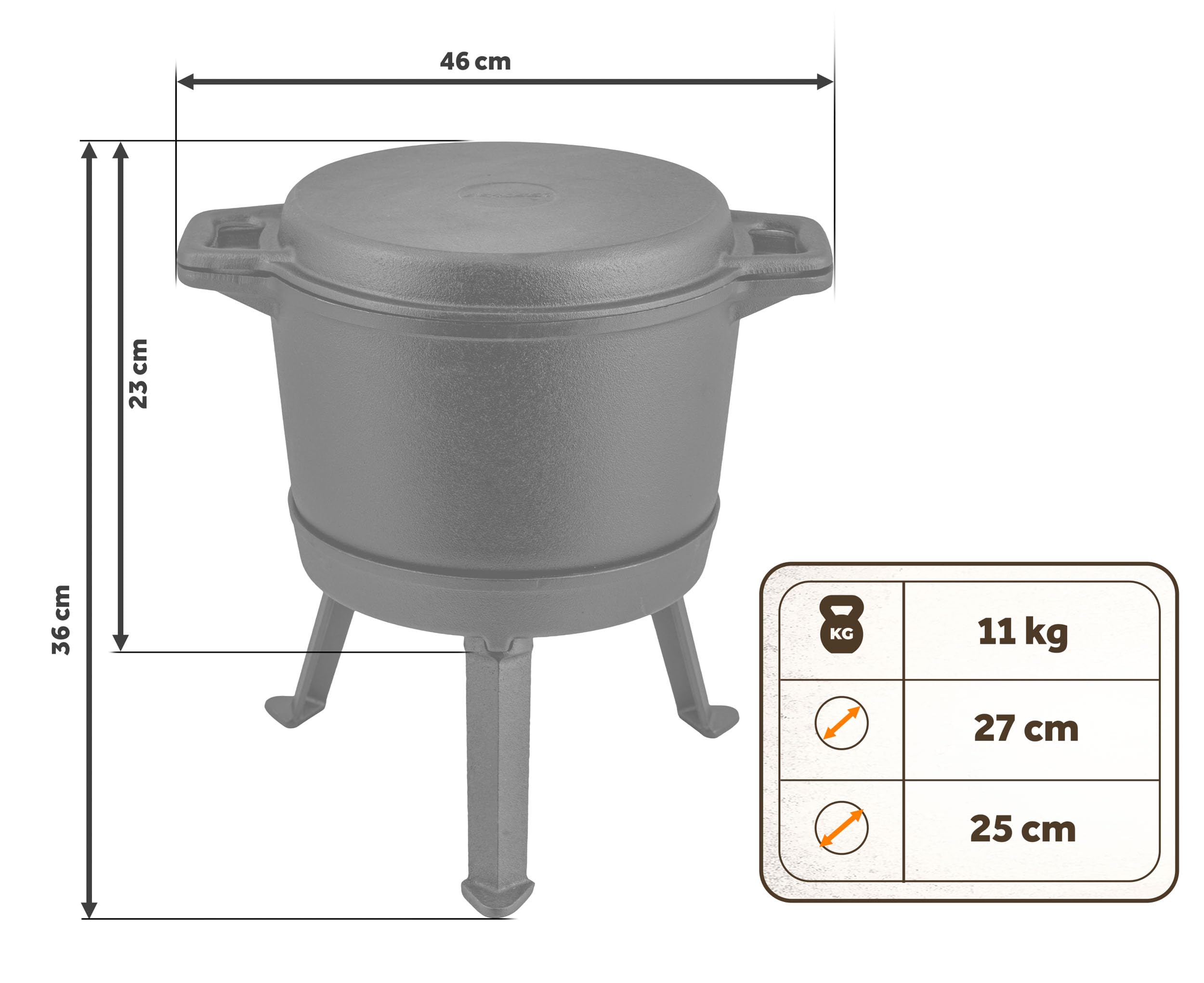 Berdsen Gusseisen Topf 8 L Dutch Oven - Emailierter Feuertopf für Lagerfeuer und Grill - 2-in-1 Deckel als Pfanne nutzbar - mit 3 Beinen und Aufhängebügel - inkl. Rezeptbuch - Schwarz