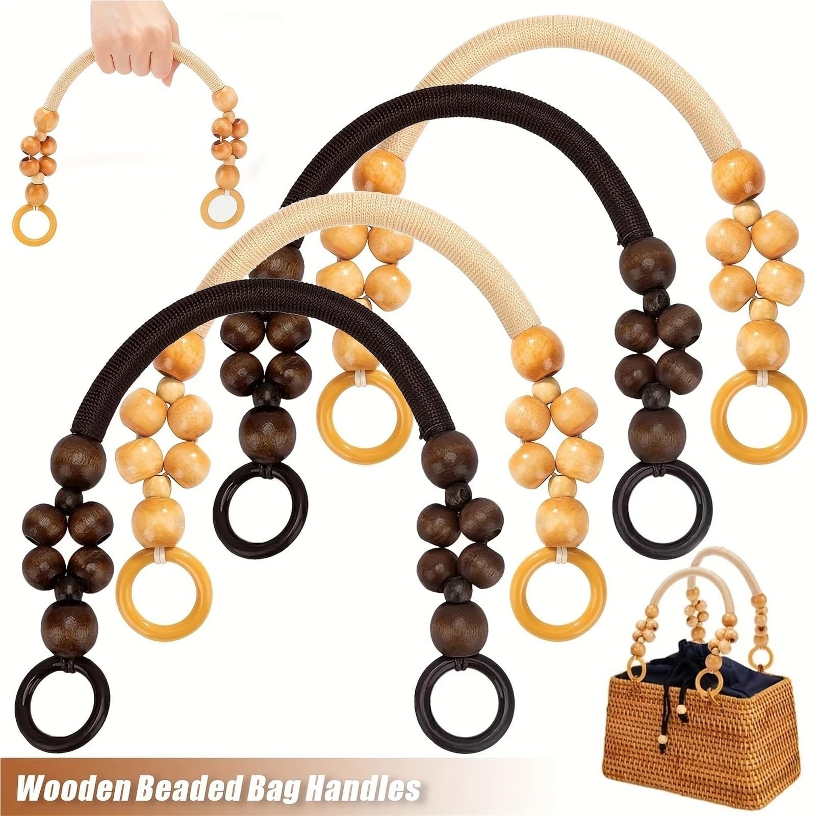 MRKU Asa de Madera para Bolso, Accesorios para Bolsos, Manualidades, Bricolaje, 2 Piezas, Correa de Repuesto rústica en Forma de U con Cuentas para Ganchillo para proyectos