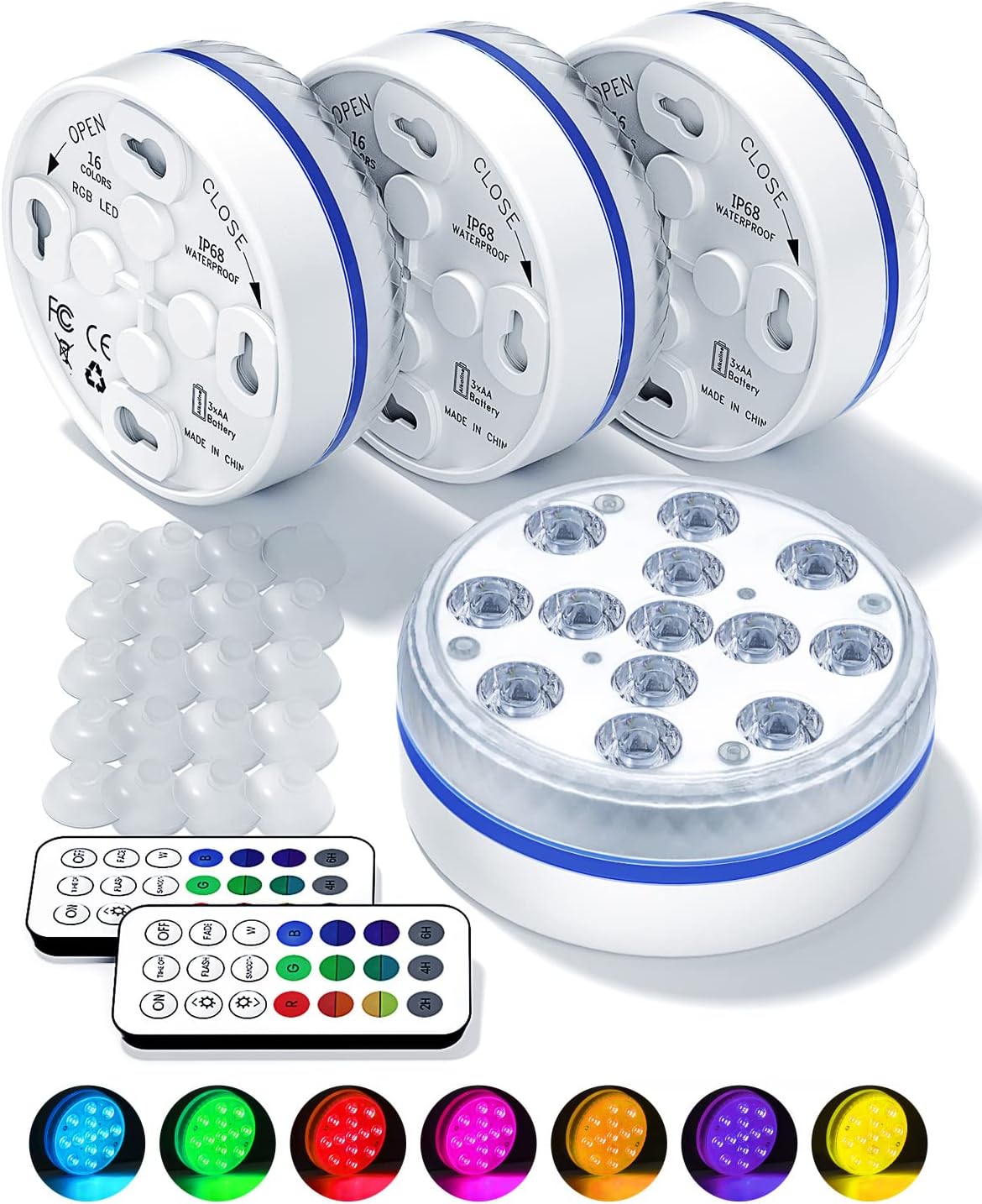 Koicaxy Submersible Led Lights, Pumpkin Lights 16 Colors Underwater Pool Lights with Remote, Waterproof Magnetic Shower Lights Bathtub Lights with Suction Cup for Pool Pond Vase Garden (4 Pack)