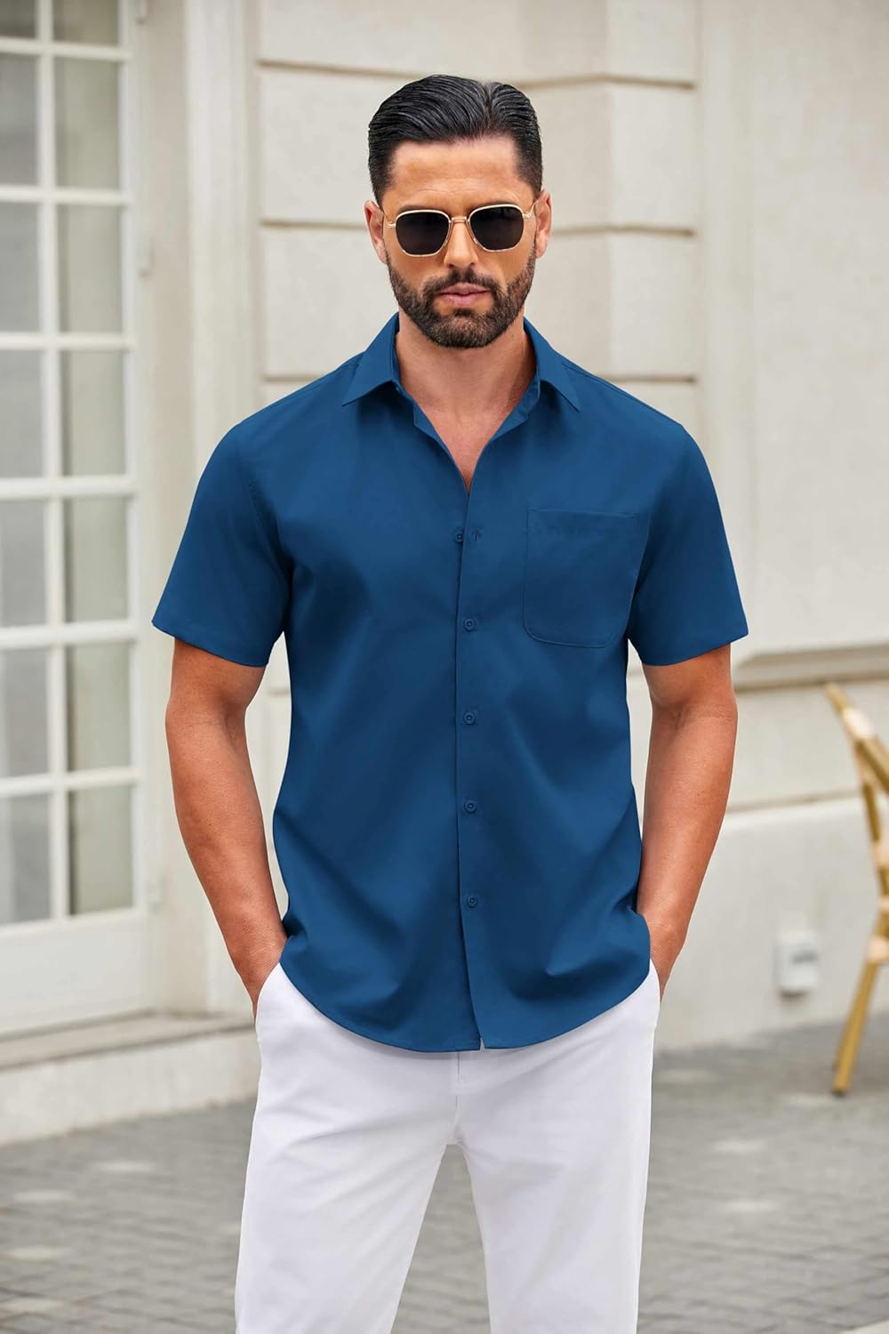 COOFANDY Mens Short Sleeve Button Down Shirts Casual Dress Shirt Untucked Shirts with Pocket - Image 2