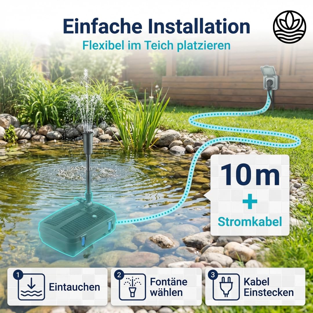 TEICHER Teichpumpe mit Filter und UV Lampe 2500 L/h 11W inkl. 3 Fontänenaufsätze