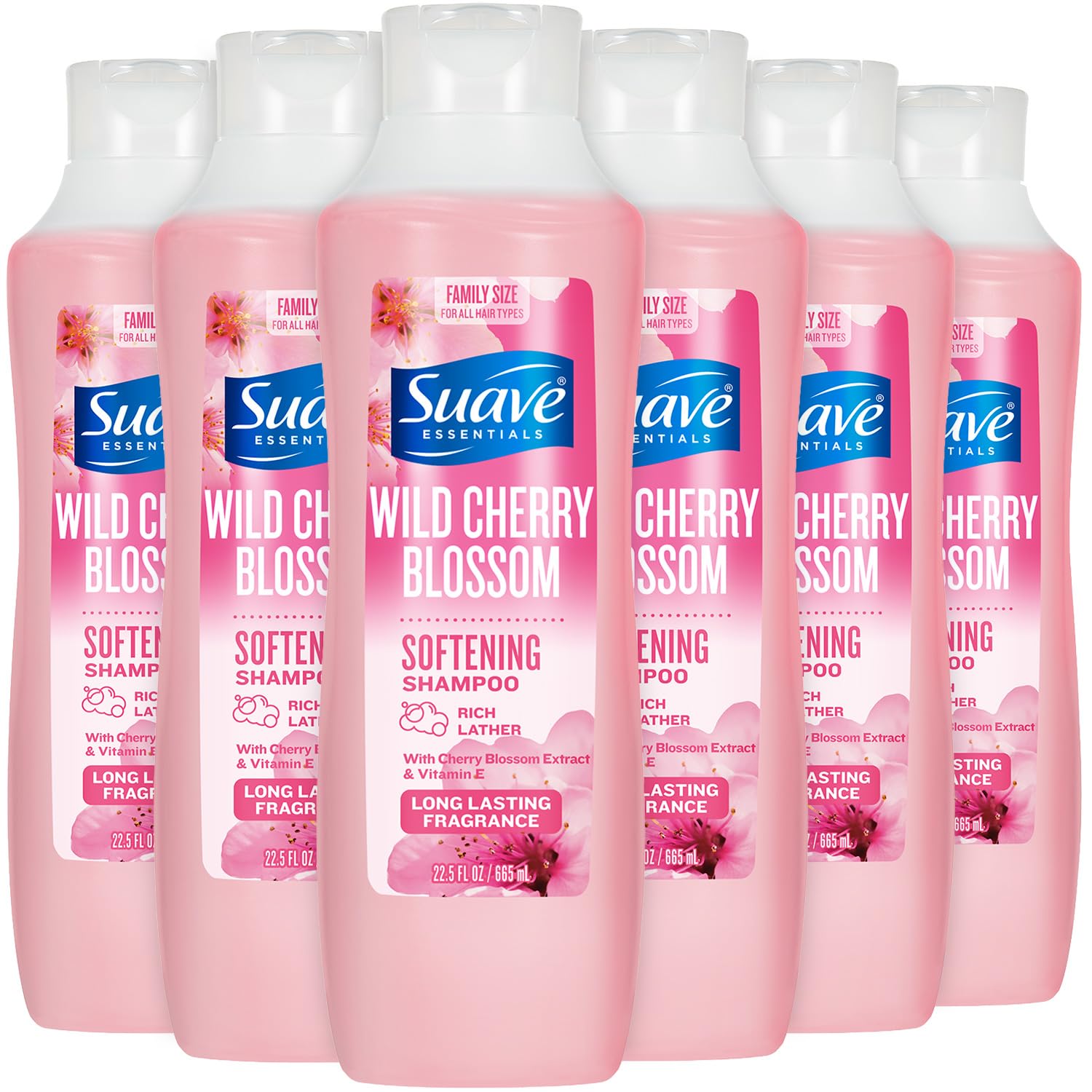 Suave Shampoo, Wild Cherry Blossom 6-Pack – Fragrant, Softening Formula with Vitamin E, 22.5 Oz Ea