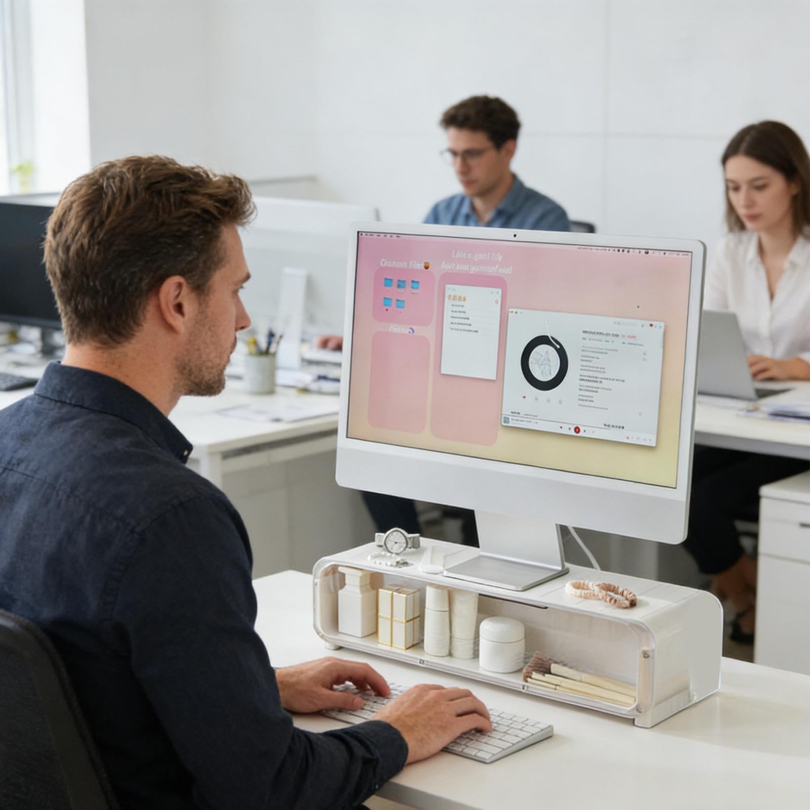 Alzata Computer Ripiano Bianco Multifunzione Antiscivolo per Desktop | Accessorio per Ufficio Alzaschermo Per Scuola, Postazione Di Lavoro, PC, Stampante E Computer Portatile