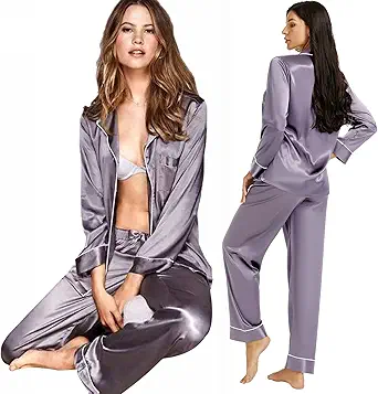 Silk Satin Womens Pajama Sets Button Down Sleepwear Loungewear XS~3XL