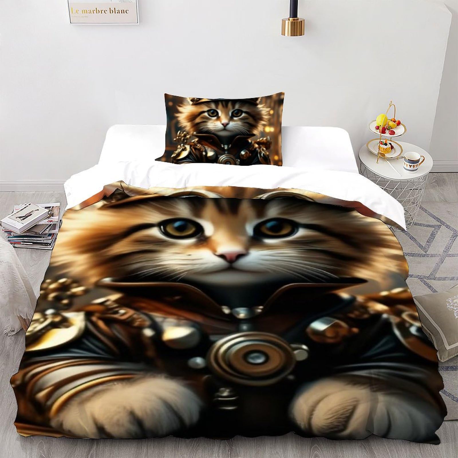 Housse de couette chat mécanique 135x200 lit enfant animaux imprimé 3D