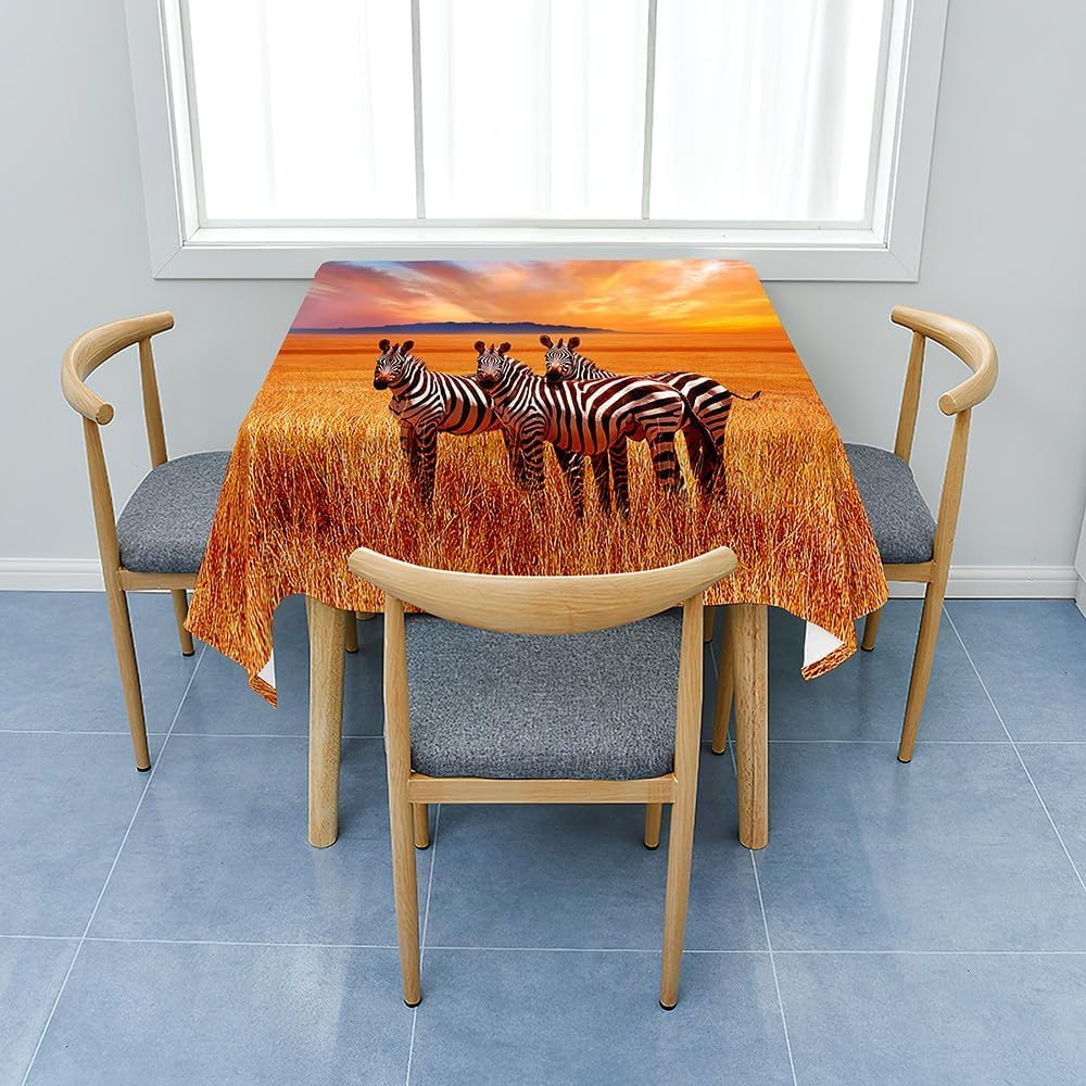 Tovaglia Antimacchia Rettangolare Zebra, Tovaglie da Tavolo Impermeabile Poliestere Campo di Grano 3D, per Natalizia Cucina Feste Giardino, 200x200 cm A/B2680
