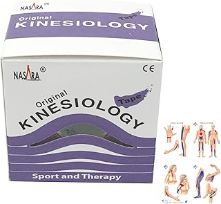 ATC Handels GmbH Original Nasara Kinesiologie Tape 5m x 5cm 6er Set inkl. Anleitung mit Klebetechniken - Kinesiotape, Sporttape, Fitnesstape, Tapes - Wasserfest & Atmungsaktiv Lila