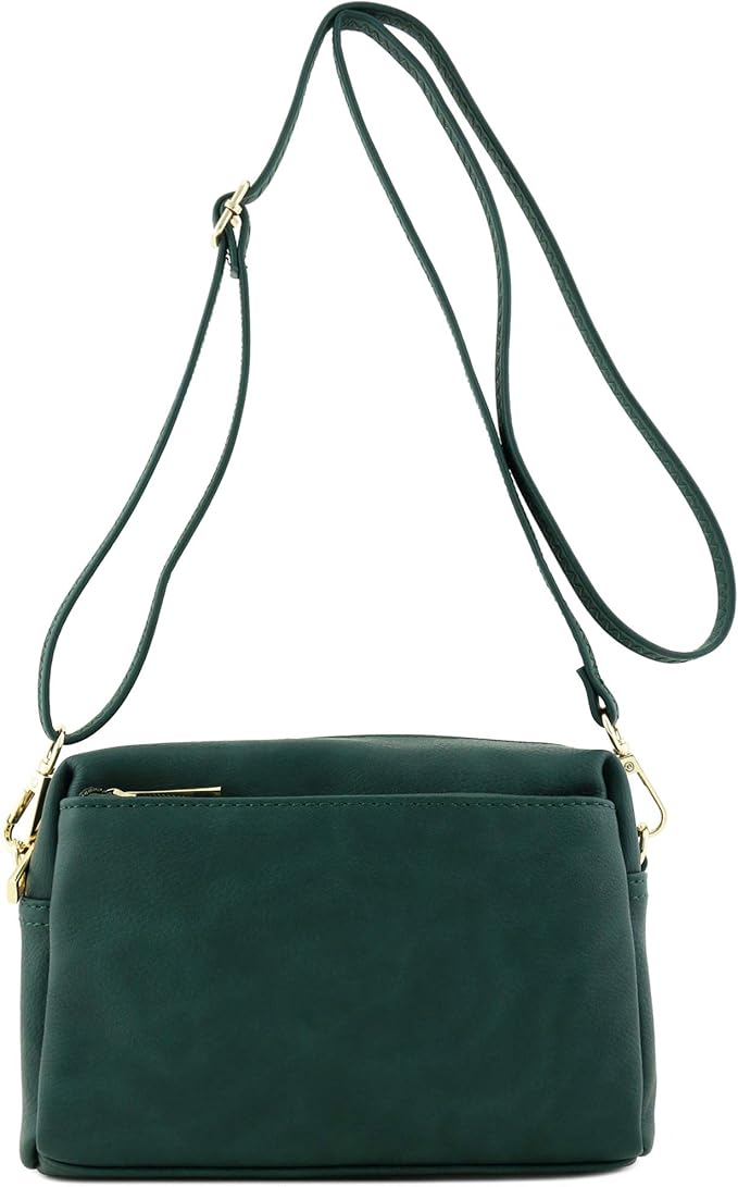 FashionPuzzle Triple Zip Small Crossbody Bag (Hunter Green